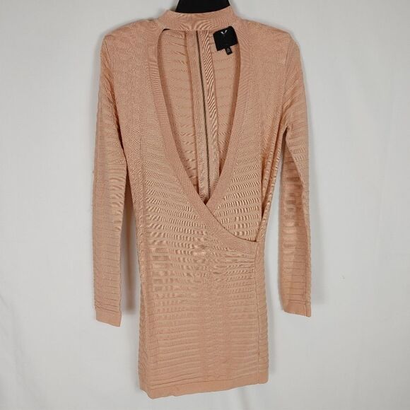 Revolve 'X By NBD Beige Pink Cross Front Choker Bodycon Zip Back Mini Size Mediu - Picture 1 of 8
